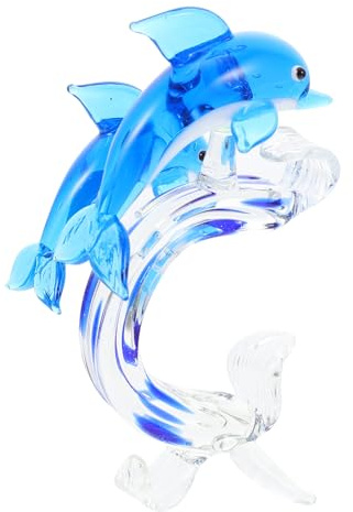 CORHAD Delfin Deko aus Blauem Glas mit Einzigartigem Design Nicht Verblassend Elegante Dekoration für Wohnzimmer und Büro Feine Handgefertigte Glasfigur