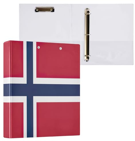 3,8 cm großer Ordner mit 3 Ringen, Norwegen-Flagge, 3 Ringe, dekorativ mit 3 Innentaschen, langlebige Basisordner für Arbeit, Schule, Büro, 1 Packung