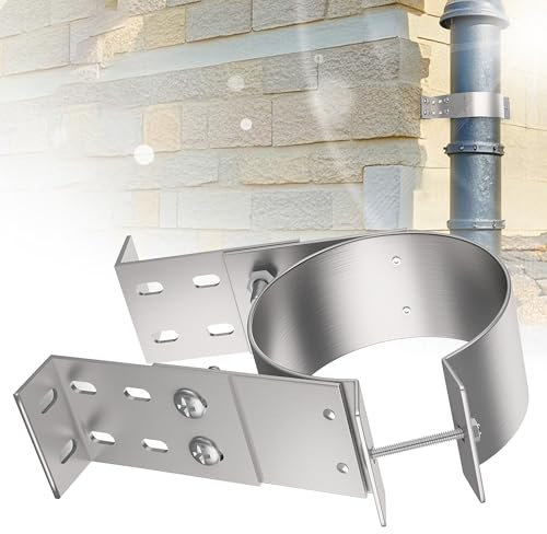 YUEYIN 3 Adjustable Chimney Pipe Support Bracket, Pellet Chimney Wall Strap, Ventilation Duct Wall Fixing Bracket, Metal, Silvery