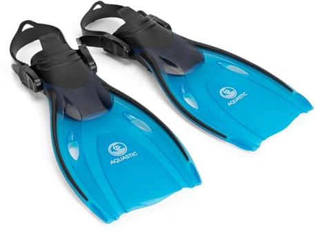 AQUASTIC Pinne per snorkeling Bambini SHELLY JR Taglia 27/32 Colore EU Azurro Scuro Pinne per nuoto lunghe e regolabili per bambini Chiusura con cinturino Confortevole Facile da indossare