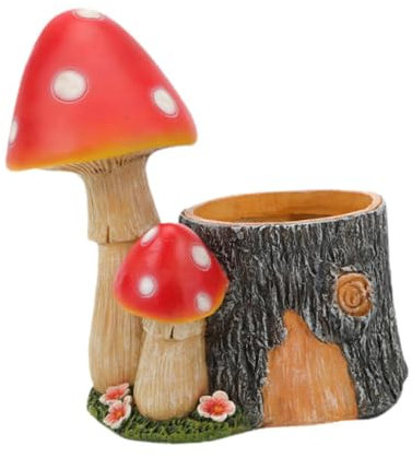 Folpus Maceta de Resina con Forma de Hongo iluminada, Maceta con energía Solar, 27 x 20 x 28 cm/10,8 x 7,7 x 11 Pulgadas, Adorno de Mesa para Interior y