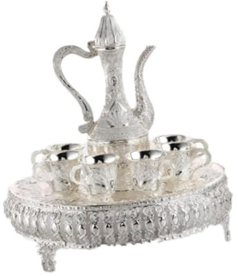 JISADER Teiera Vassoio da tè Tazze di Metallo Kit di pentole per Vino Europeo Pentola per Vino Che Serve Set di caffettiere Vintage per Soggiorno, riunioni, Argent