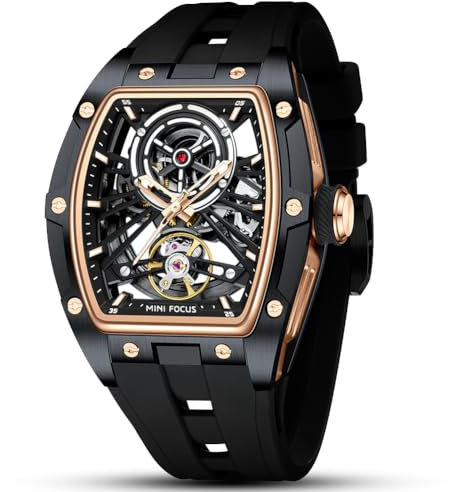 LOYEWAIER montre mécanique automatique et squelette pour hommes étanche 5 ATM, boîtier acier inoxydable, bracelet silicone