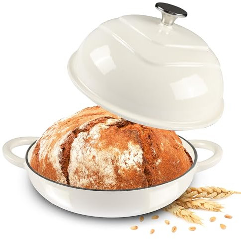 MGKKT Olla holandesa de hierro fundido esmaltado para hornear pan de masa madre, 5 cuartos de galón, horno de pan casero antiadherente con tapa, regalos para hornear, avena alpina blanca