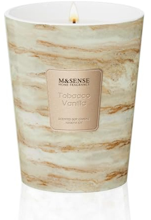 M&SENSE Duftkerze Groß|Tabak-Vanille Duftkerzen im Glas|Natürliche Sojawachs Scented Candle|Entspannende Aromatherapie|Geschenk für Frauen & Männer,Weihnachten|400g 75h Brenndauer 2 Docht,Home Scented