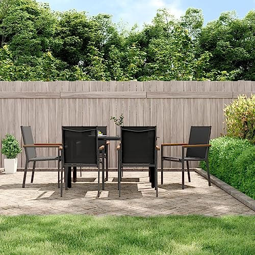 KLYEON 7-TLG. Garten-Essgruppe Schwarz Textilene und Stahl Gartenmöbel, Gartenmöbel-Sets