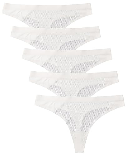 Women's Briefs Underwear Briefs Women Pack of 5 Sporty Casual Seamless Perforated Women's Thongs in Pack of 5 Underpants Women's Seamless Seamless Panties, White, S