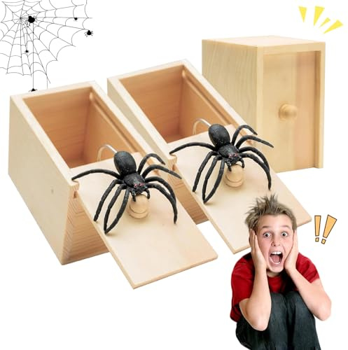 Spinne In Box, 3 Stücke Spinne Streich Box, Spider Prank Box, Streich Spinne Scare Box, Holz Prank Spider Scare Box, Scherzartikel für Halloween Streich, für Kinder Erwachsene Halloween Party