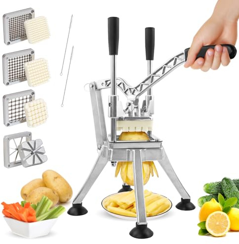 Anatole Cortador de Patatas Fritas Profesional Vertical con 6mm 9mm 13mm Cuña Cuchillas de Acero Inoxidable Cortador de Frutas y Verduras Manual para Zanahoria Pepino Cebolla Manzana Limón