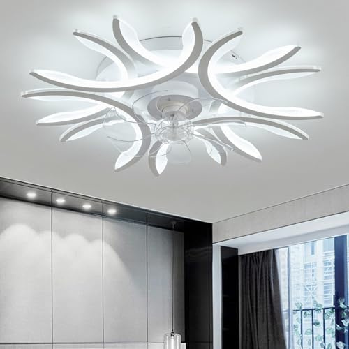 JZFOACHR Ventilatore da soffitto a LED dimmerabile con 6 velocità, Design Moderno Reversibile, Funzione di Memoria e Timer, Ideale per Camera da Letto, Soggiorno e Cucina, Funzionamento Silenzioso