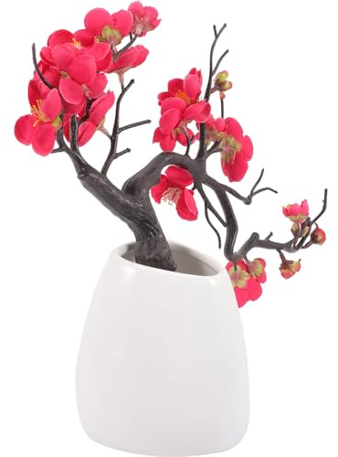 GARVALON Fiore di Prugno Artificiale in Vaso Decorativo Bonsai Finto Fiori Vivaci Pianta Simulazione per Casa e Ufficio Ornamento Floreale senza Manutenzione Decorazione Tavolo e
