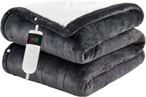 Qieryun Heated Blanket 180×200cm Electric Blanket, 10 Heating Settings, 1-8h Timer overheat Protection, Machine Washable, Flannel & Sherpa Full Body Warming, Electric Throw Blanket for Sofa