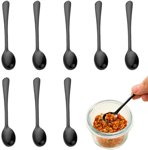 8 Stück Espressolöffel,Espressolöffel Mini,Espresso Löffel Klein 7,5cm,Tiny Edelstahl Löffel Für Gewürzgläser,Für Gewürze,Salz,Fun Little Scoops(Schwarz)