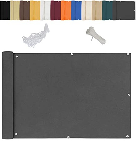 Housse de clôture, opaque avec œillets, attaches de câble et cordon en nylon, pour balcon, balustrade, jardin - Anthracite 60 x 600 cm, décoration extérieure