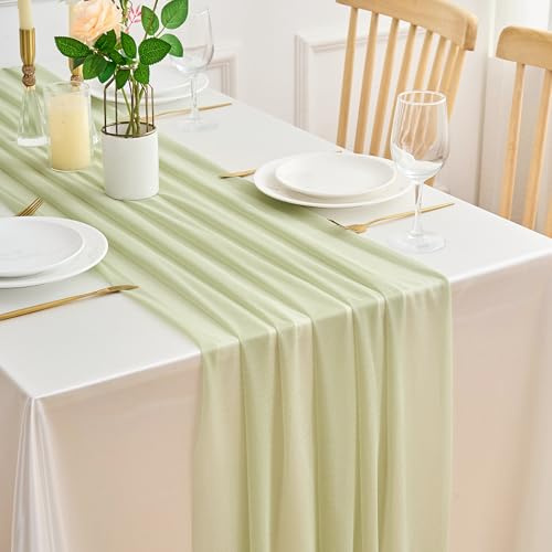 Runner da Tavolo Chiffon Verde Salvia 75 x 220 cm Elegante Runner Tavola Primavera Moderno Lavabili Tovaglia Decorazione per Matrimoni Festa Matrimoni Festività Compleanno Baby Shower