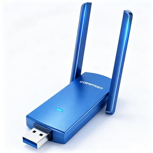 COMFAST AC1300Mbps USB WiFi Adapter, WiFi Dongle, USB 3.0 Dual Band 5GHz/2.4GHz Wireless Network Adapter for Desktop Laptop, Support Windows 11/10/8.1/8/7, Mac OS 10.9-10.15, 2 Antennas