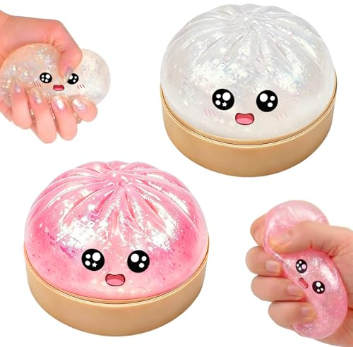 Dumpling Squishy, 2 Stück Squishy Dumpling Fidget Toys, Giant Squishies Dumplings Anti Stress Spielzeug with Steamer Box, Dumplings Anti Stress Spielzeug zur Angstlinderung für Kinder Erwachsene