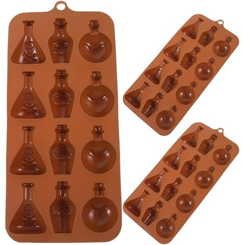 Stampo Bottiglia di Vino in Silicone Marrone 3 Pezzi per Cioccolato | Halloween e Dolci Fatti in Casa, Facile Sformatura, Pulizia Rapida, Flessibile, Multiuso