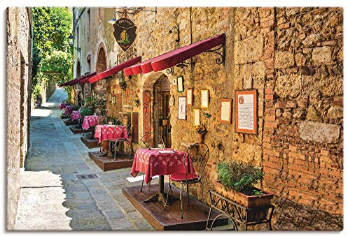 ARTLAND Wanddeko Leinwand Bilder Wandbild 90x60 cm Toskana Italien Stadt Altstadt Restaurant Urlaub Sommer Mediterran T3RI
