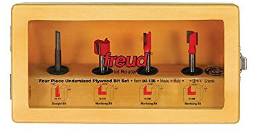 Freud 4 Piece Undersized Plywood Bit Set - Ideal for Routing Accurate Grooves in Undersized Panels - 1/4 Shank, Fits 1/4-3/4 Thickness - 90-106
