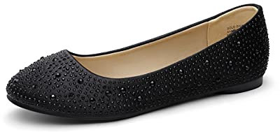 DREAM PAIRS Womens Ballet Flat Slip-on Rhinestone Ballerina Pumps Shoes Loafers,Size 7,Black,Sole-Shine