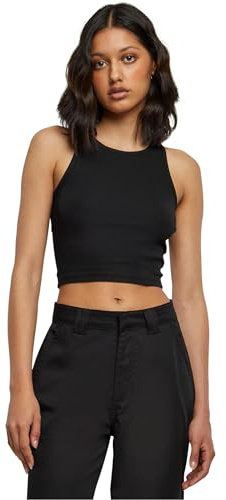 Urban Classics Ladies Cropped Rib Top Donna Top Nero M 97% Cotone, 3% elasthane Regular