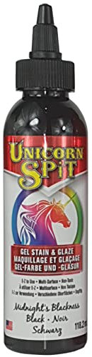Unicorn SPiT Midnight's Blackness Gel Stain and Glaze, a Water-Based Multi-Surface Black Paint for Wood, Glass, Fabric, Concrete Art Projects, 118ml