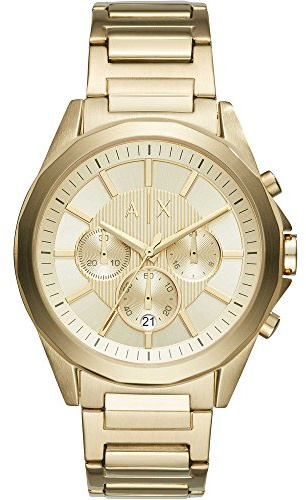 Armani Exchange Orologio da uomo in tonalità oro, movimento cronografo al quarzo e cassa da 44 mm con cinturino in acciaio, Tono oro