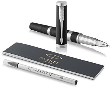Parker Ingenuity 5th Technology Pen, Fine Point with Black Ink Refill 1931463 - Large Black Rubber and Metal with Chrome Trim