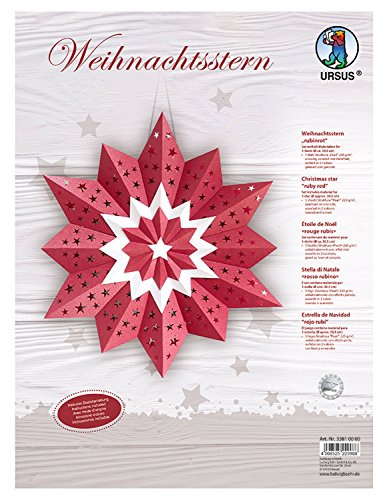 Ursus 33810000 - Weihnachtsstern, rubinrot, Set zum Basteln von einem Weihnachtsstern, Durchmesser ca. 30,5 cm, einseitig bedruckt mit Pearl Effekt, gelasert und genutet, inklusive Bastelanleiting
