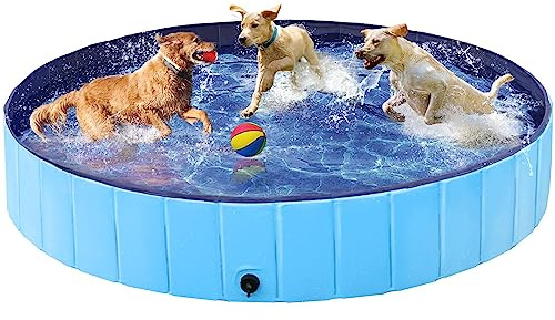 Yaheetech 63x 12 Large Foldable Dog Pool, Collapsible Hard Plastic Pet Swimming & Bath Tub, Durable Scratch Resistant Wading Pool for Puppy, Small, Medium & Large Dogs，Blue
