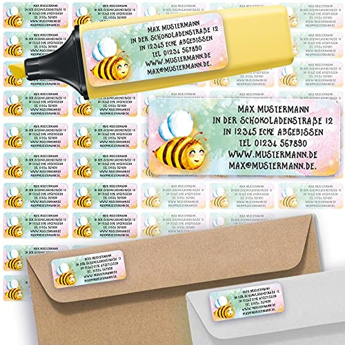Adressaufkleber Biene Bee Absenderetiketten personalisiert 45 Stück | Etiketten mit Wunschadresse Namensaufkleber Schule Adresslabel Ordner Büro Alltag klar bedruckt selbstklebend