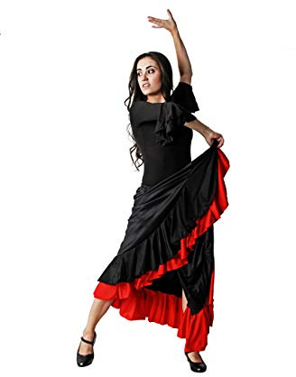 Costumizate! Jupe Double Volant Jupe d'essai avec Double Volant pour Femme Adulte Tailles Différentes, noir/rouge, S