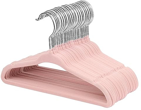 ManGotree Velvet Baby Clothes Hangers, Baby Toddler Kids Hangers with Swivel Hook, Notched Shoulder Design for Kids and Children Clothes (30 Pack, Light Pink)