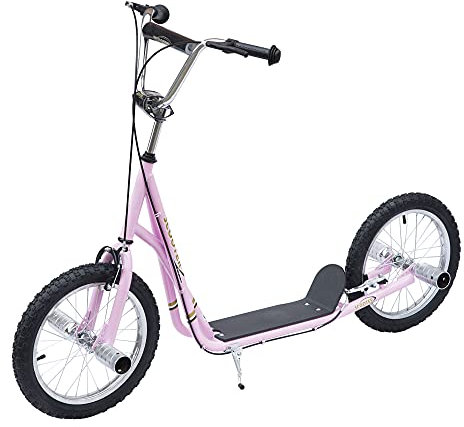 HOMCOM Kinderroller Scooter Tretroller mit verstellbarem Lenker, großen Rädern Kickscooter 16 Zoll Cityroller für Jungen und Mädchen ab 5 Jahre Stahl Rosa