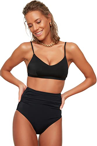 TRENDYOL Damen Korsetts Hoher Taillenbikini Bikini Bottoms, Schwarz, 38 EU