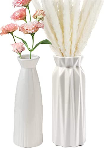 2pcs Vase Porzellan,18cm Weiße Moderne Vases,Porzellan vase für Blumen,Keramik Blumenvasen,Keramik Vasen,Vase Für Pampasgras,Vases Weiß,Vasen Set für Blumen Deko Modern