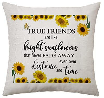 Aconesong Sunflower Quotes Gift for Best Friends Women Cushion Cover Throw Pillow Cover Presents for Best Friends Friendship Pillowcase Birthday Graduation Gifts (True Friends)