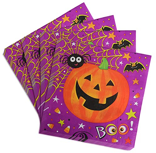 Clvsyh Halloween Servietten, 40 Stück Servietten Geburtstag, Kürbis Schädel Geist Hexe Süßes oder Saures Papierservietten Paper Napkins, Party Serviette für Halloween Geburtstag Tischdeko (A)