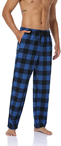 North Bund Schlafanzughose Herren, 100% Baumwolle Kariert Pyjamahose Dicke Flanell Schlafhose Weich Nachtwäsche für Männer mit Taschen Verstellbaren Tunnelzugbund