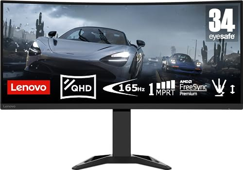 Lenovo G34w-30 34 Inch Gaming Monitor | Ultra-Wide QHD, 1440p, 165Hz, 0.5ms, HDMI, DP | AMD Freesync Premium | PS, Xbox, PC screen