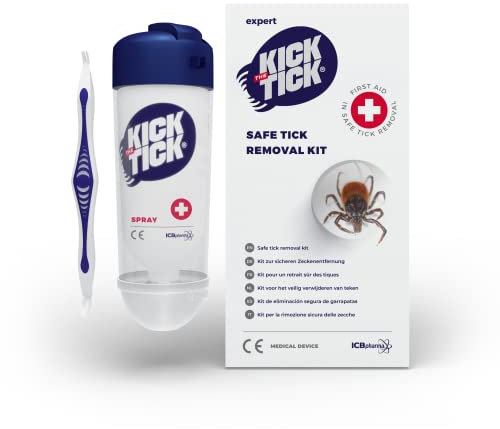 KICK THE TICK Vereisungsspray mit Zeckenzange – Zeckenentferner Set für Mensch, Kind, Hund & Katze – schmerzfreie Zeckenentfernung – über 40 Anwendungen