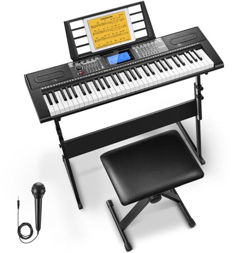 Donner Keyboard Piano 61 Tasten, Elektrisches Keyboard Kit mit 249 Stimmen, 249 Rhythmen - Inklusive Klavierständer, Hocker, Mikrofon, Geschenk für Anfänger, Schwarz (DEK-610S)