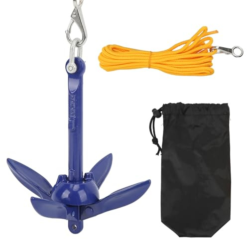 Leapiture Ancla Grapnel Ancla Marina Grapnel Plegable Ancla de Aluminio Accesorios para Pesca Incluye Cuerda Amarilla, para Kayak y Barcos pequeños, Pesca y Actividades náuticas