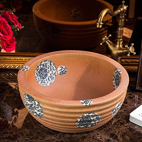 Lavabo da Appoggio Lavabo in Ceramica Dipinta a Mano con Lavabo Tondo da Appoggio