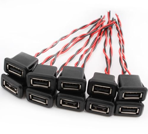 RUNCCI-YUN 10PCS Micro USB Socket 2Pin Soldering Jack Waterproof USB Socket Pigtail Cable Extension Power Cable Micro USB Socket Panel Mount Connector (Black)