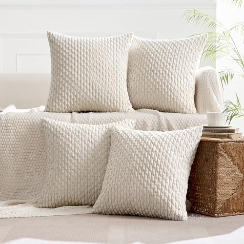 MIULEE 4er Set Kissenbezug 40×40cm Kordsamt Ananas-Ähren Beige | Weiche Kordsamt Struktur Langlebig Pflegeleicht Reißverschluss Dekorativ für Sofa Wohnzimmer Schlafzimmer und Büro