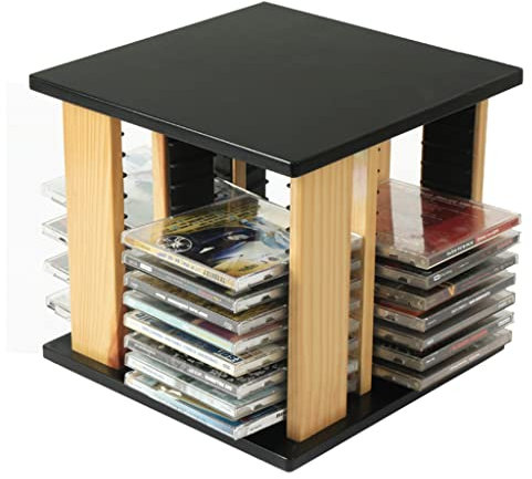 Drehbares CD-Regal, Medien-Aufbewahrungsregal, CD-Aufbewahrung, CD-Sammlung, Aufbewahrungsbox für 48 CDs (schwarz, 28 x 28 x 27 cm)
