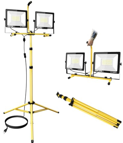 AUXTINGS 2 st 100 W kall vit LED-strålkastare med stativ 2 0 000 lm vattentät LED-arbetsprojektor IP66 för inomhus- och utomhusbruk, garage, trädgård, byggarbetsplats, 185 V-260 V