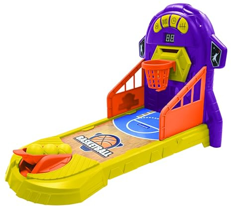 LEXIBOOK, Juego electrónico de Baloncesto, Efectos de luz y Sonido, Panel móvil, 3 Niveles de dificultad, 1 a 4 Jugadores, Morado/Amarillo, JG910